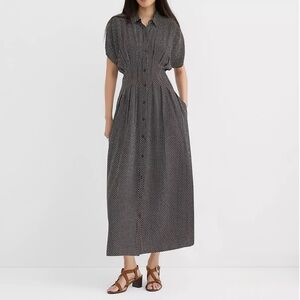 LOFT Pindot Pleated Midi Pocket Shirtdress